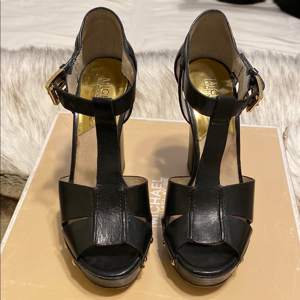 Michael Kors Black Heels with T-Strap Design